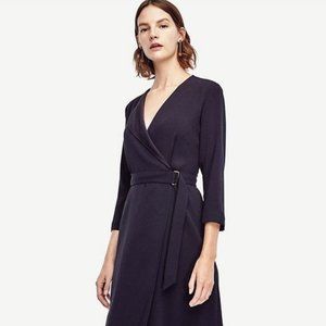 NWT Ann Taylor Satin Collar Wrap Dress Navy 10P